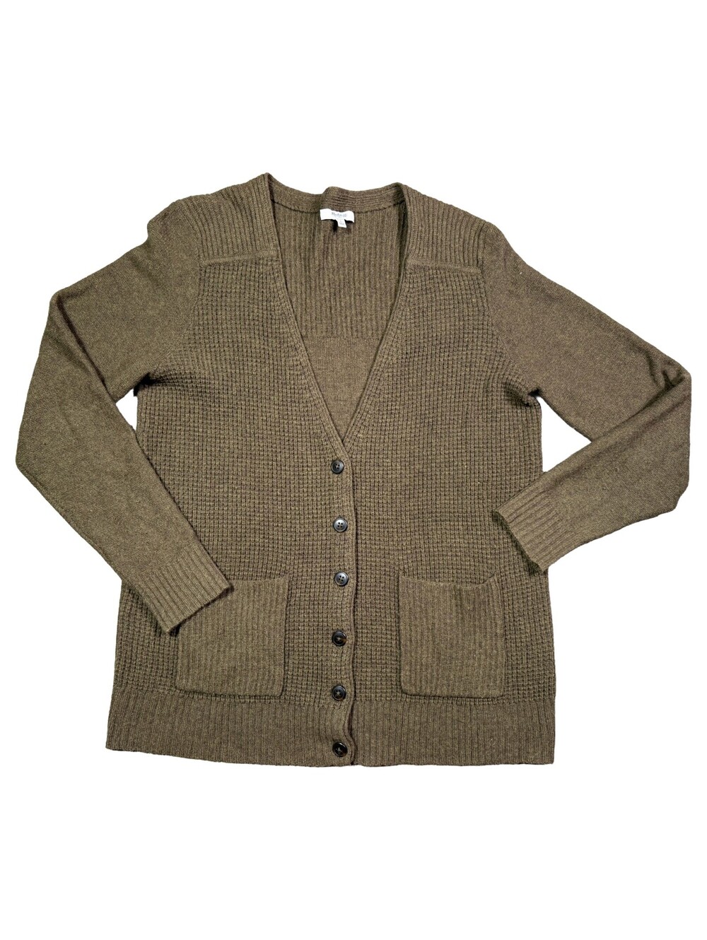 Madewell Womens L Olive 100% Merino Wool Waffle Knit Cardigan Sweater Pockets